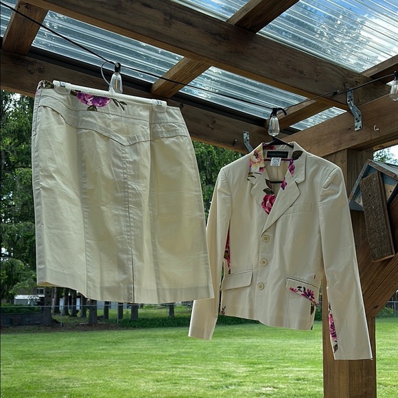 Harve Benard Women’s Suit Cream w/Floral Design Blazer 10 & Skirt 14 VINTAGE 80s - Picture 4 of 11